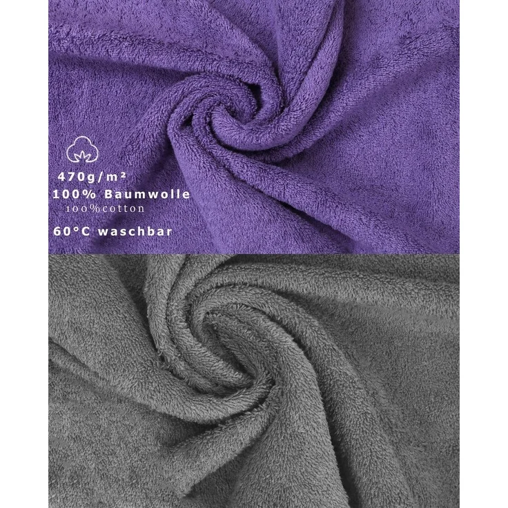 Betz Gästehandtücher 10 Stück Gästetuch Set Premium 30x50 cm Farbe lila und anthrazit, 100% Baumwolle (Set, 10-St) – Bild 3
