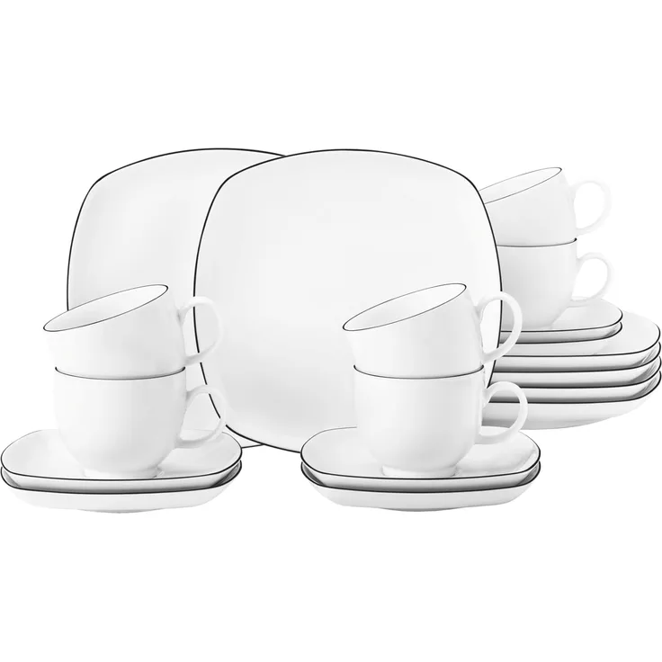 Seltmann Weiden Lido Black Line Kaffeeservice eckig 18-teilig