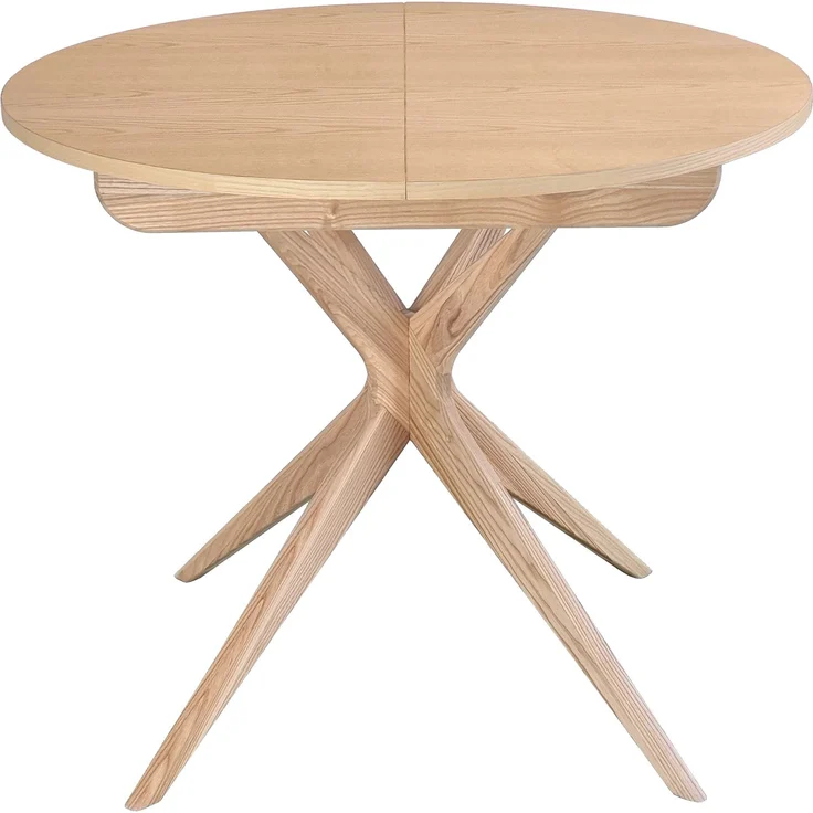 Ragaba Runder ausziehbarer Esstisch Ø 90 cm Esche & MDF Eschenholzfurnier Naturfinish – Bild 1