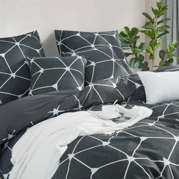 Bettwäsche 220x240 Anthrazit Geometrie Muster Mikrofaser Reißverschluss – Bild 3