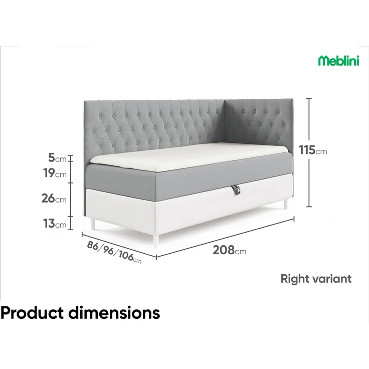 MEBLINI Kinderbett mit Bettkasten FILIPPO 3 90x200 Rechts – H3/Grau Samt Gepolstert Einzelbett mit Matratze - Polsterbett mit Stauraum - Bett mit Kopfteil – Stauraumbett – Bild 6