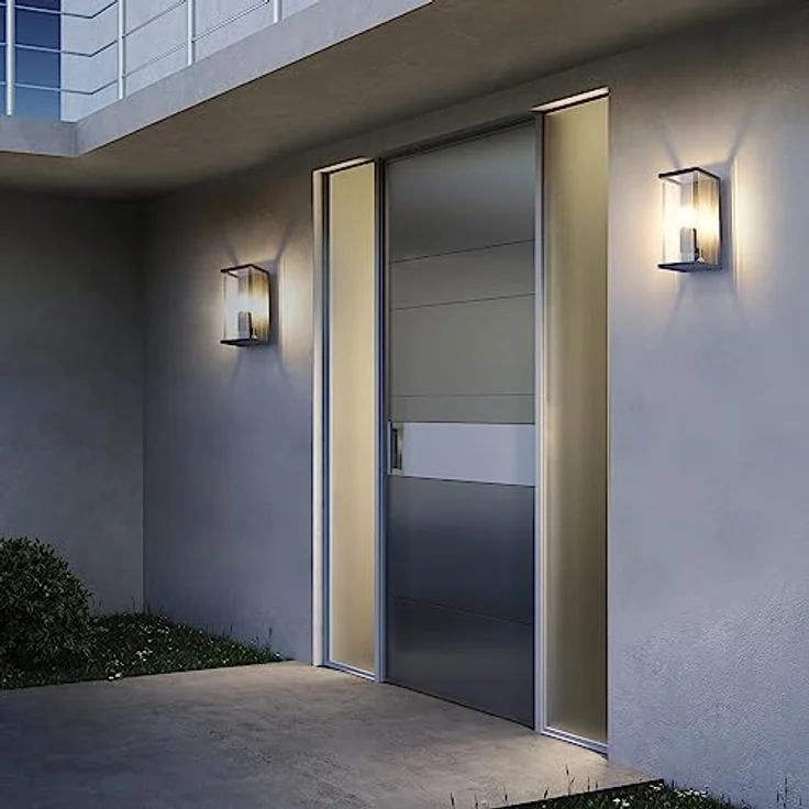 Lucande Wandlampe außen mit Bewegungsmelder, spritzwassergeschützt IP54, 1xE27 max. 15W ohne Leuchtmittel, Aluminium und Glas – Bild 4