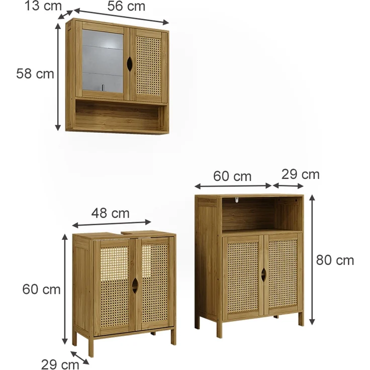 Badmöbel-Set Liora Bambus 3-teilig Vicco – Bild 2