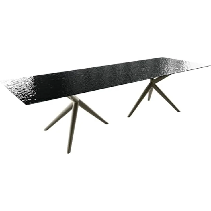 Esstisch Edge 300x100 Reliefglas Rauchschwarz 3D-Design Estelar rund Metall Effektfinish Titan – Bild 1