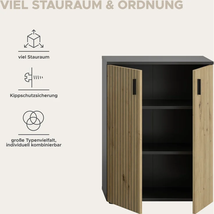 Badschrank B/H/T: 60x81x30 cm in Basalt Nachbildung und -- – Bild 10
