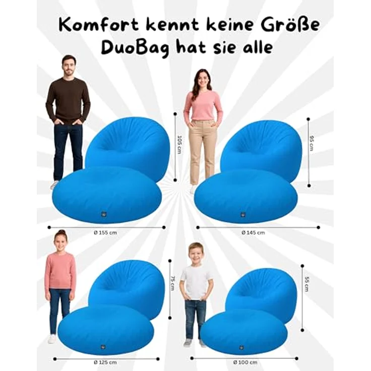 PATCH HOME 2 in 1 Funktion Sitzsack Sessel Bean Bag Sitzsäcke Gaming mit Reißverschluss bereits befüllt - Ø 125cm - Königsblau – Bild 3