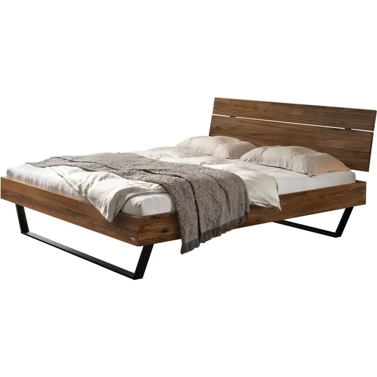 Hasena Massivholzbett Romeo Nussbaum mit Metallkufen 140x210 cm, Komforthöhe 25 cm – Trento