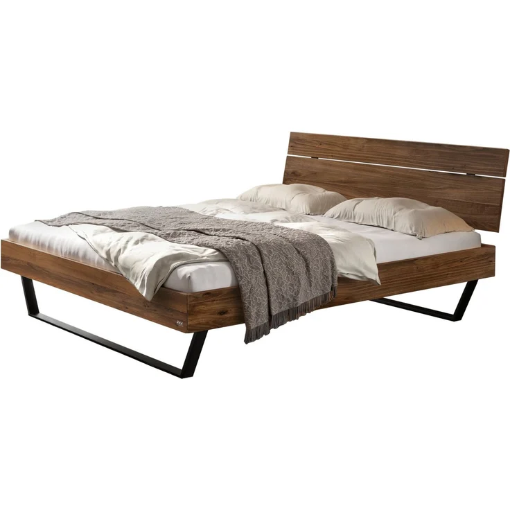 Hasena Massivholzbett Romeo Nussbaum mit Metallkufen 140x210 cm, Komforthöhe 25 cm – Trento – Bild 1