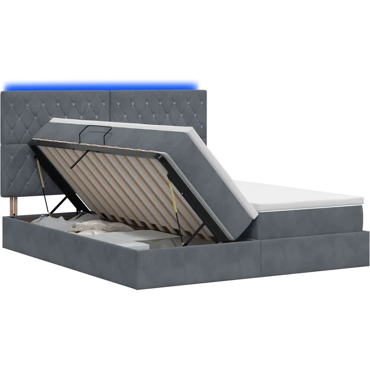 vidaXL LED-Speicherbett mit Matratze Dunkelgrau 180 x 200 cm Samt 3460255 – Bild 2