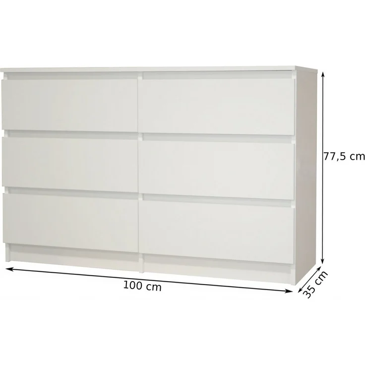 Home Collective Kommode weiß mit sechs Schubladen, Schlafzimmer Flur, Schrank, Sideboard, Highboard, Breite 120 cm Höhe 77cm – Bild 3