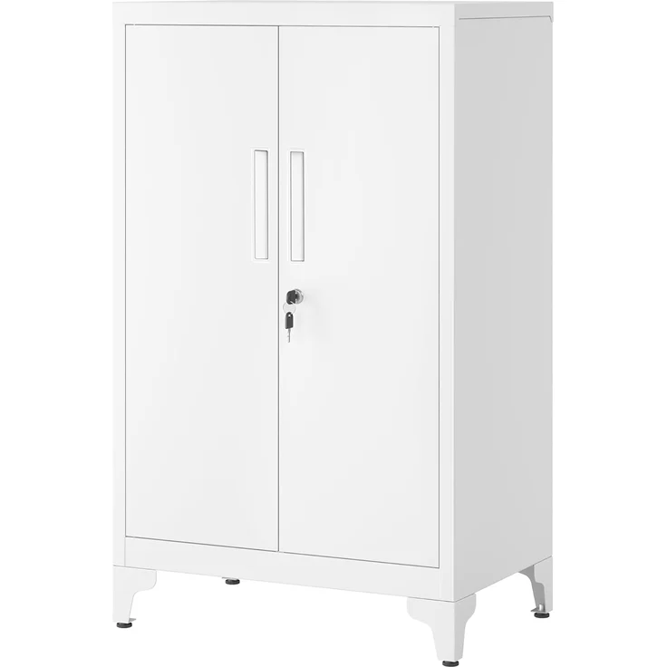 SONGMICS Aktenschrank, Mehrzweckschrank, Büroschrank mit 2 Türen, Schrank abschließbar, Aufbewahrungsschrank aus Stahl, für Arbeitszimmer, Wohnzimmer, mattweiß OMC012W01 – Bild 1