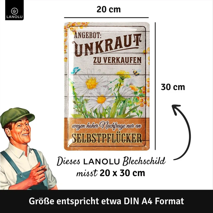 LANOLU Blechschild Unkraut zu Verkaufen - 20x30cm – Metall – Mehrfarbig – 20211 – Bild 5