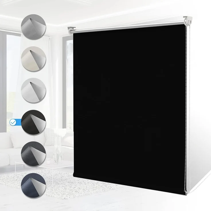 Verdunklungsrollo Thermo Rollos Klemmfix ohne Bohren 105x140 cm(BxH) Schwarz Verdunklungsrollo Lichtundurchlässig Fensterrollo Sicht-und Sonnenschutz Wand-und Deckenmontag Rollo für Fenster und Tür – Bild 1