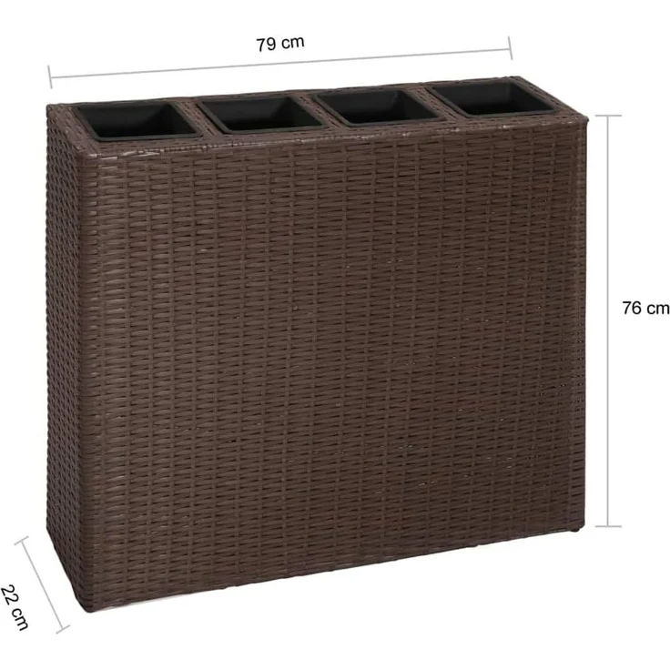 DELUKE® Blumenkasten 4 Innentöpfe aus Rattan Braun 79x22x76cm BxTxH Pflanzkübel Pflanzkasten Gartenbeet Kräuterbeet Beettöpfe Beetkübel Blumentopf – Bild 2