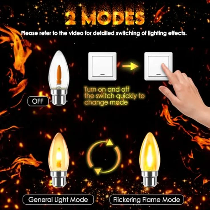 LVWIT LED-Flammeneffektlicht B22 Warmweiss Kerzenform, Flackernde Glühbirne 1W LED Flackerlicht Flackerlampe für Zuhause Garten Bar Halloween Weihnachten, Ersetzt 3W Glühlampen, 1800K, 6er Pack – Bild 4