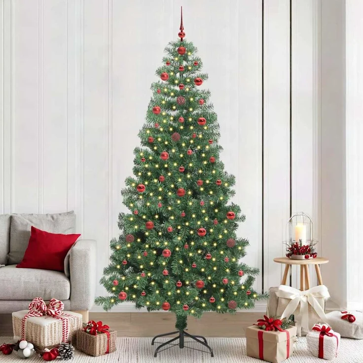 vidaXL Weihnachtsbaum mit LED-Beleuchtung Grün 240 cm PVC und Stahl 3396398 – Bild 1