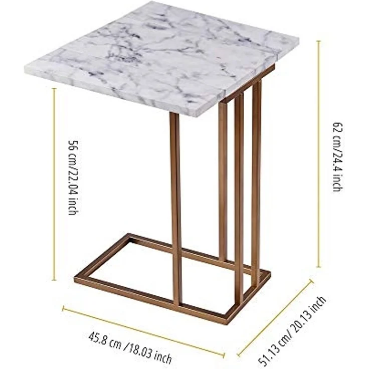 Teamson Home C-förmiger Ausziehtisch mit Platte aus synthetischem Marmor, Messingfinish VNF-00037EX – Bild 3