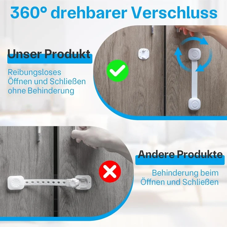 ECHOCUBE Kindersicherungen, Babysichere Schrankgurtschlösser mit Klebstoff, 10 Stück, verstellbare Babysicherungen für Schränke, Kühlschränke, Toiletten, Mülleimer (weiß) – Bild 5