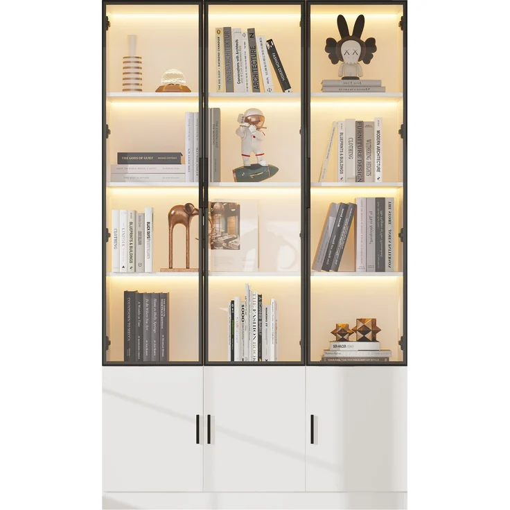 DESVIAE Vitrine mit 6 Glastüren und LED-Beleuchtung 120x200x32 cm MDF Weiß – Bild 7
