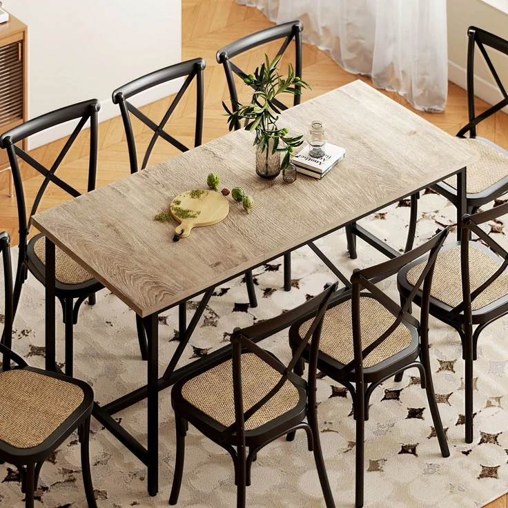 Rechteckiger Esstisch für 6–8 Personen, Küchentisch im Industrial-Stil, 180 x 80 x 75,5 cm, Naturholzoptik – Bild 4