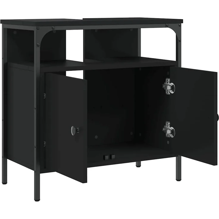Waschbeckenunterschrank, Badschrank, Unterschrank Schwarz 60x30x60 cm Holzwerkstoff j301p – Bild 6