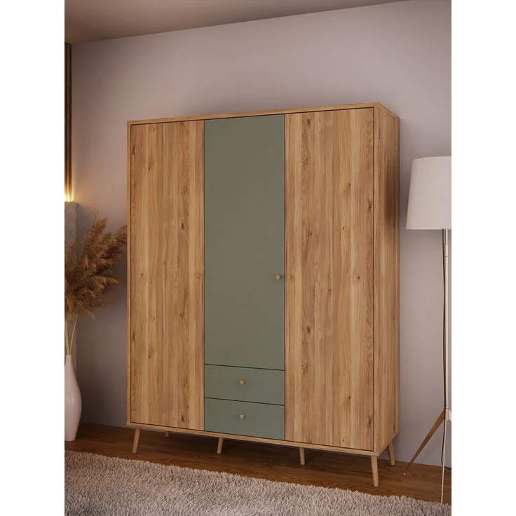 Drehtürenschrank >WHENUA< in Mauvella Eiche/ Salbei - 154,2x201,5x52,2cm (BxHxT) – Bild 2