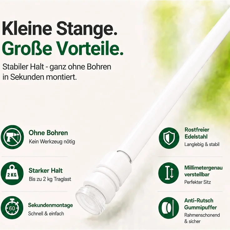 Bestlivings Gardinenstange zum Klemmen ohne Bohren, Klemmstange 80-120 cm, Weiß, Ø 10 mm, für Scheiben- & Bistrogardinen, Teleskopstange mit Schraubtechnik – Bild 3