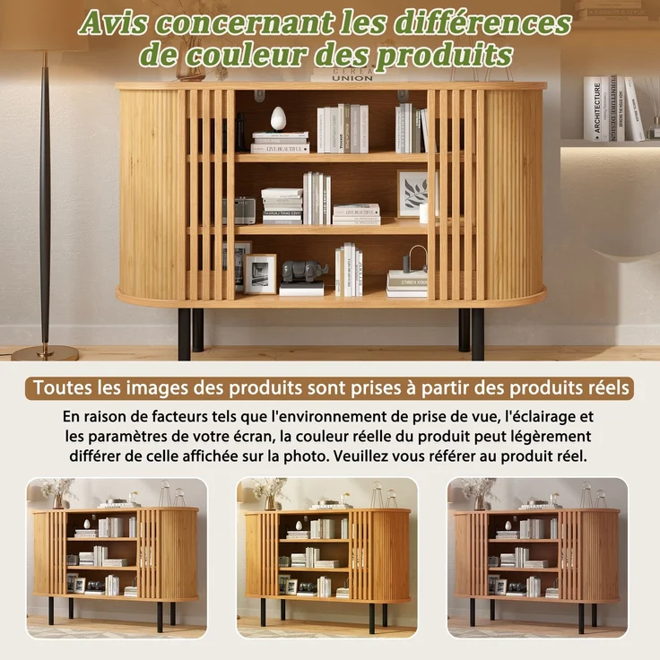 ZUBALIYA Sideboard 120x40x80 cm, aus MDF / Spanplatte, Natur – Bild 8