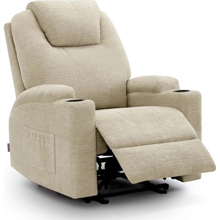 M MCombo Elektrisch Relaxsessel Massagesessel Fernsehsessel Liegefunktion Vibration Heizung 7061 neues Modell (Beige-Stoff) – Bild 1