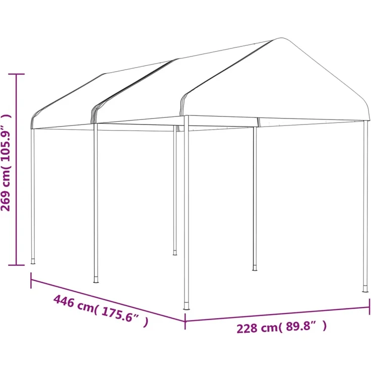 Gartenpavillon, Pavillon mit Dach Weiß 4,46 x 2,28 x 2,69 m Polyethylen – Bild 5