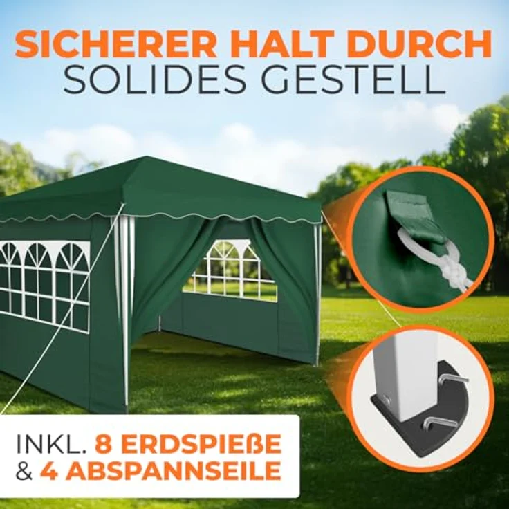 Faltpavillon 3x3 m - wasserdicht - mit 4 Seitenteilen, grün – Bild 6