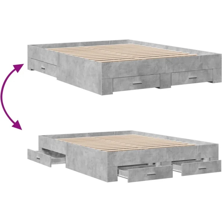 vidaXL Bettgestell mit Schubladen Betongrau 140x200 cm Holzwerkstoff 3280387 – Bild 7