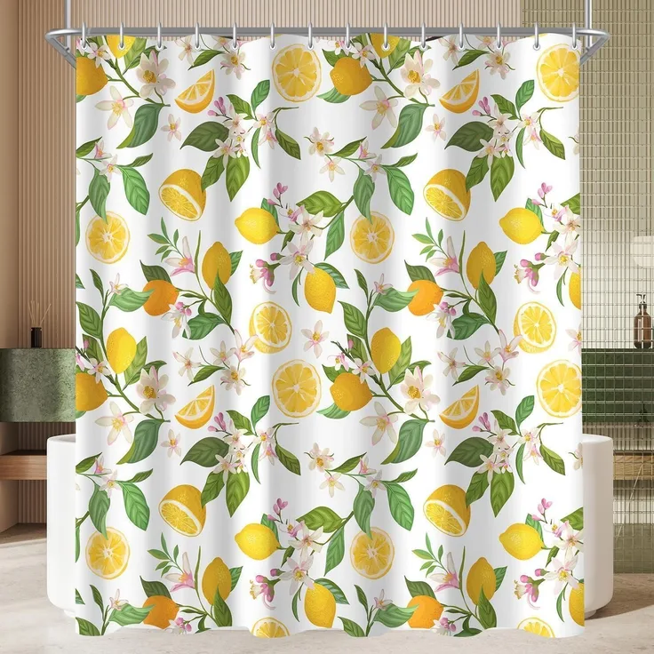 Duschvorhang 180x160cm Zitronenblätter Antischimmel Wasserabweisend
