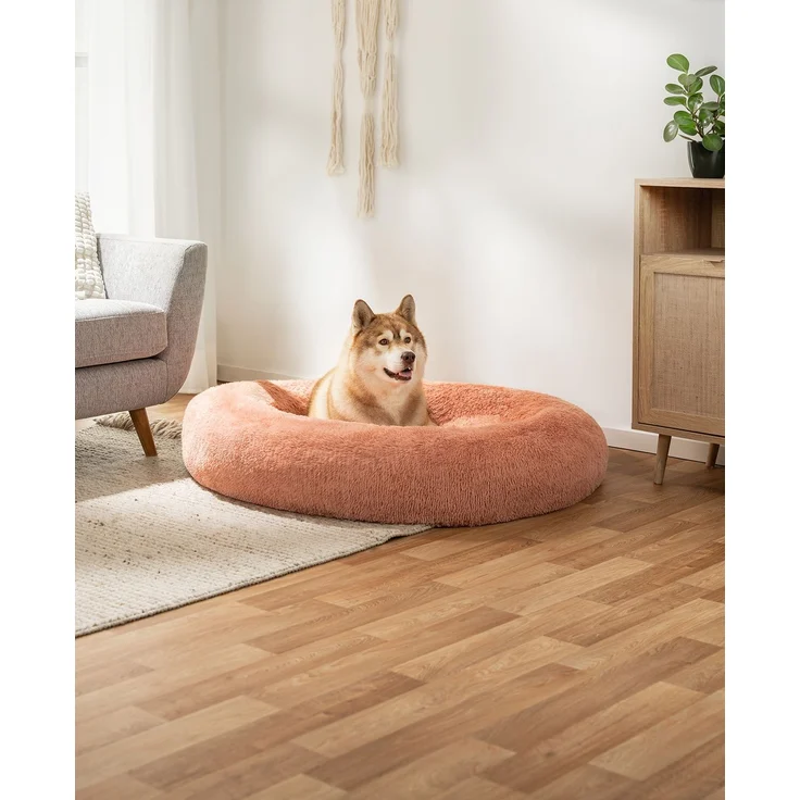lionto Donut Hundebett, rundes Hundesofa mit Plüschbezug & Anti-Rutsch-Noppen, weich & gemütlich, 120 cm Durchmesser, rosa – Bild 2