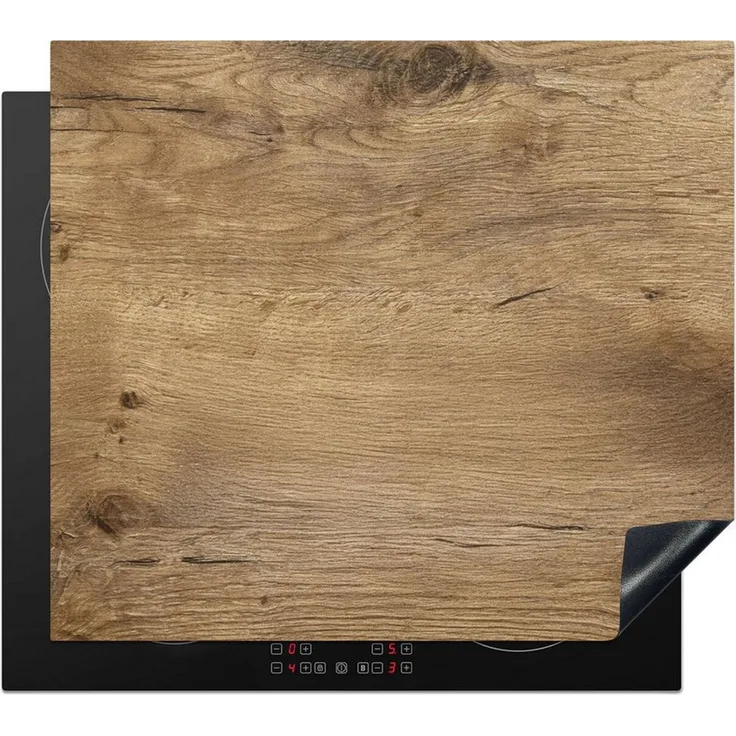 MuchoWow Herd-Abdeckplatte Holz - Braun - Holzoptik/print, Vinyl, (1 tlg), Abdeckung Induktionskochfeld Schutzmatte, Küche Deko, 65x52 cm