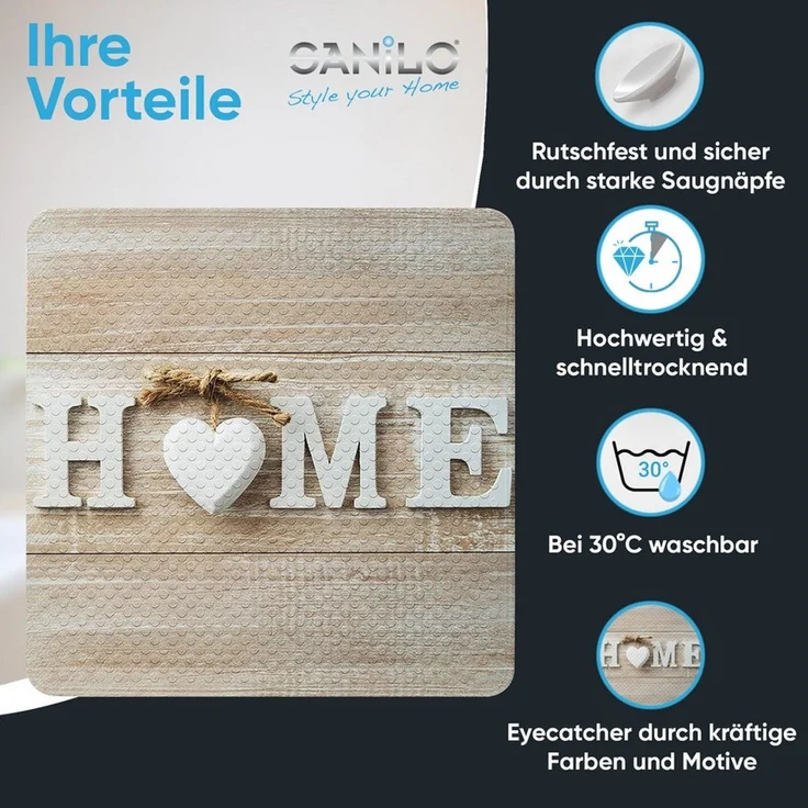 Sanilo Duschmatte, mit Motiv, rutschfest, waschbar, quadratisch, 230 extra starke Saugnäpfe, Kunststoff PVC, 53 x 53 cm, Home – Bild 2