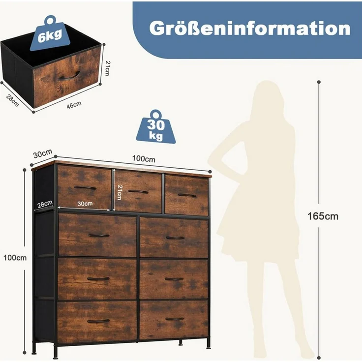 DUMOS Stauraumschrank Kommode mit Stoffschubladen, Stoffkommode für Schlafzimmer Geeignet Schubladenschränke – Bild 2
