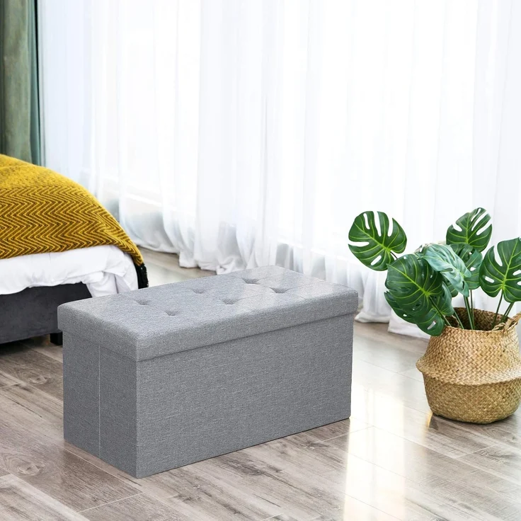 Sitzbank mit Stauraum, 76 cm, klappbare Sitztruhe, Aufbewahrungsbox, Fußbank, hellgrau – Bild 2