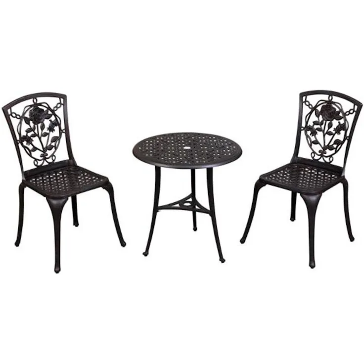 Inko Bistro-Set Rose Alu-Guss Tisch Ø 66 cm Stühle ohne Armlehnen 2 Farben zur Wahl bronze