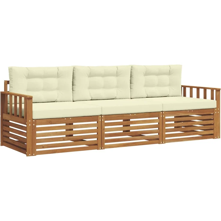 vidaXL Outdoor-Sofagarnitur 3 stk. Natur und Creme 3372930 – Bild 2