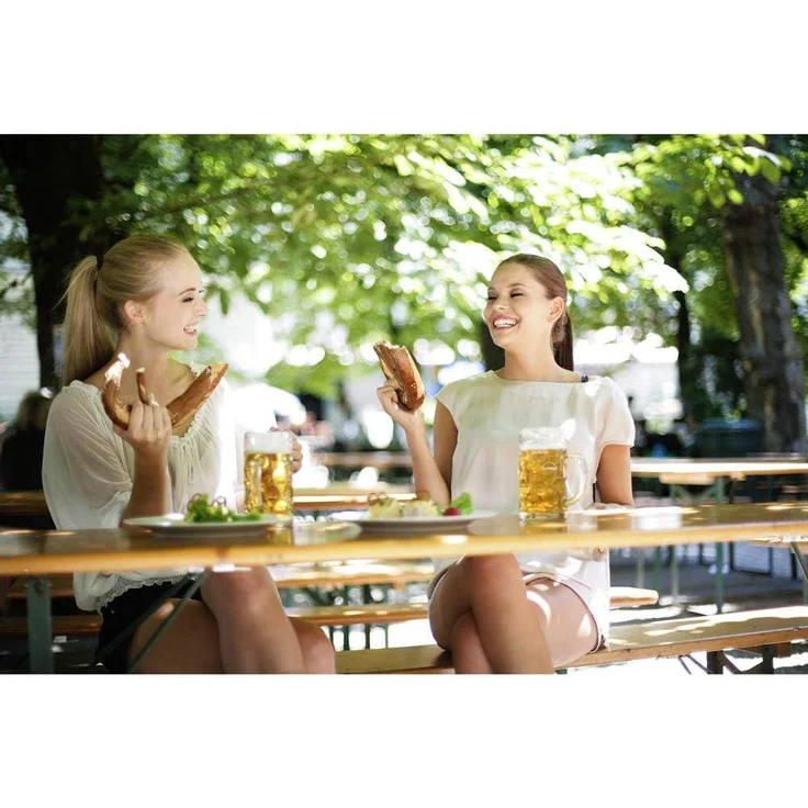 Casaria Bierzeltgarnitur, 3-tlg, Klappbar, Holz natur / Stahl grün, 75 x 46 x 170 cm – Bild 3
