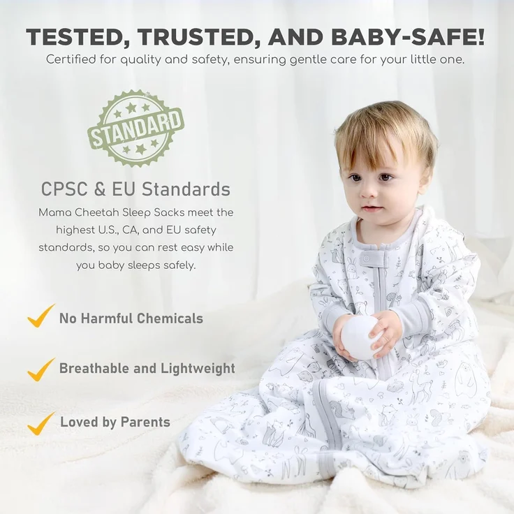 Mama Cheetah Baby Schlafsack mit Ärmeln, 0.5 TOG Bio-Baumwolle Wearable Blanket und Zwei-Wege-Reißverschluss, Swaddle Transition Long Sleeve Sleep Sack für Neugeborene to Kleinkind, 6-12 Monate – Bild 6