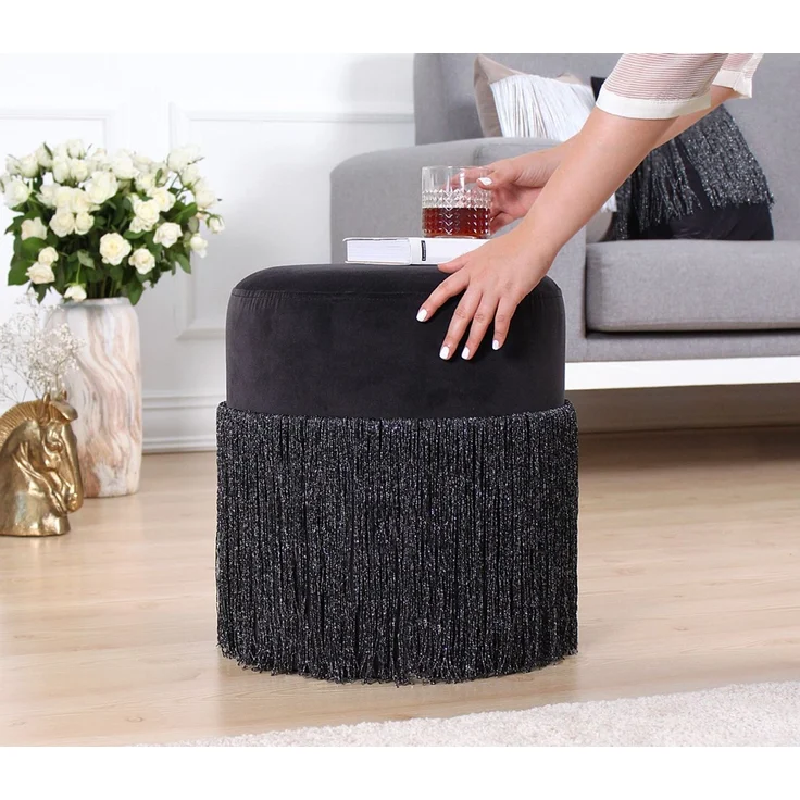 Atelier Del Sofa Modern Black Velvet Pouffe, 40 cm Height x 45 cm Depth | 100% Velvet, 6 cm Orthopedic Sponge, PVC Coated Hidden Legs | Stylish & Functional, 150 kg Capacity – Bild 3