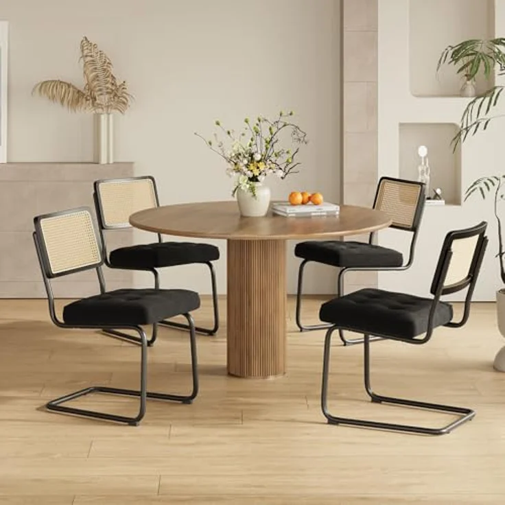 COLAMY Rattan Esstischstühle 4er Set, Samtbezug mit Metallgestell, Schwarz – Bild 2