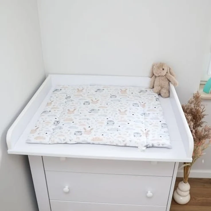 Wickelauflage für Babys 75x72 cm - Weiche Baumwolle, Abwaschbar - Wickelkommode & Wickeltischauflage Hellgrau Eulen – Bild 6