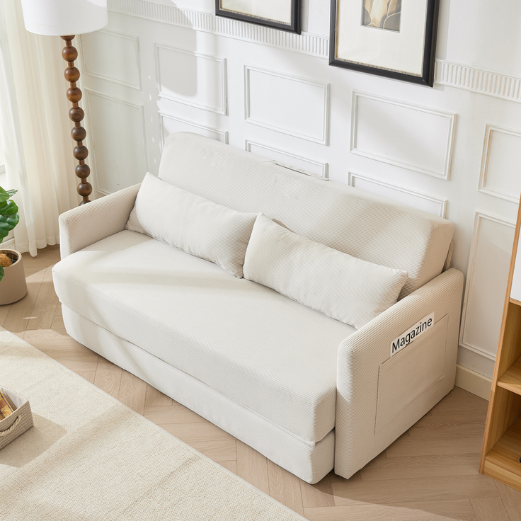 ZUBALIYA Schlafsofa 92x82 cm, mit Stauraum, mit Samtbezug, mit Cordbezug, mit breiten Armlehnen, mit Schaumstoffpolsterung, Beige – Bild 18
