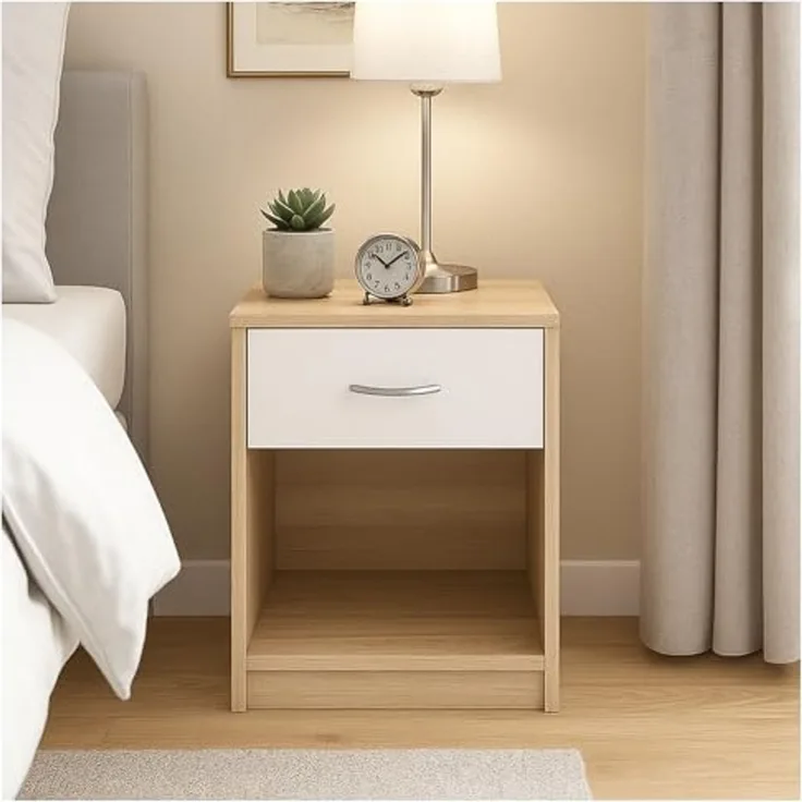 HTI-Living Nachtkommode Nachtschrank mit 1 Schublade Nina Sonoma Weiß (Stück, 1 St, 1 Nachtschrank), Nachttisch Nachtkommode