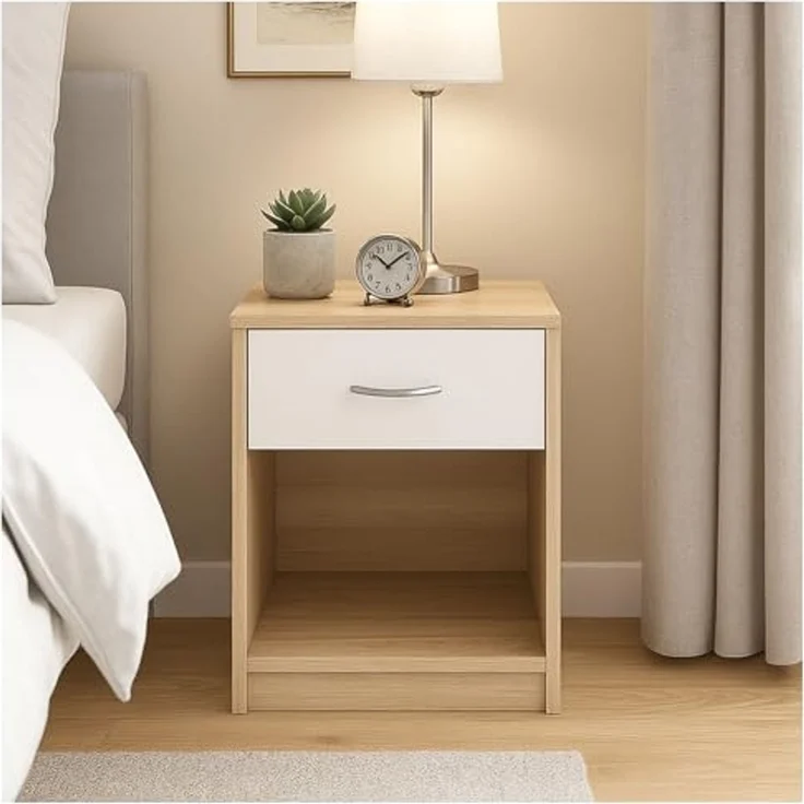 HTI-Living Nachtkommode Nachtschrank mit 1 Schublade Nina Sonoma Weiß (Stück, 1 St, 1 Nachtschrank), Nachttisch Nachtkommode – Bild 1