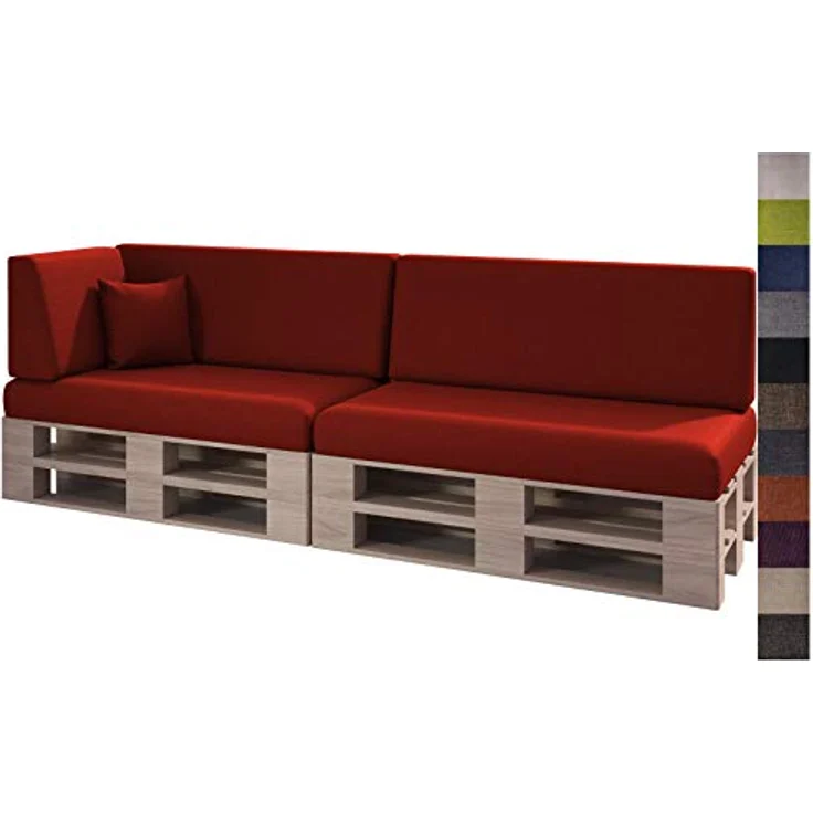sunnypillow Palettenkissen mit abnehmbarem Bezug Kaltschaum Palettenauflage Palettenpolster Palettensofa Sitzkissen Rückenlehne Indoor Outdoor 6er Set 120x80 Rot – Bild 2
