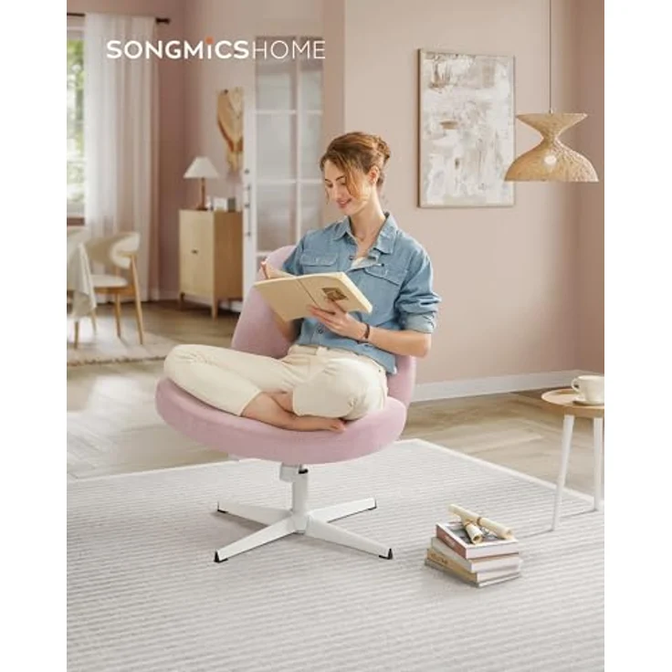 Songmics HOME Bürostuhl, Schreibtischstuhl, Drehstuhl, breite Sitzfläche zum Sitzen im Schneidersitz, modern, mit Kreuzfuß/Fußkreuz, höhenverstellbar, Wippfunktion, für Büro, Homeoffice, pastellrosa OBGDE046R01 – Bild 4